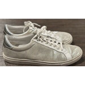 J Crew‎ Saturday Sneakers Size 8 White Metallic leather tennis shoes GUC